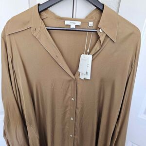 Vince Seamless Silk Button-Up Shirt – Brown | Size XL | NWT